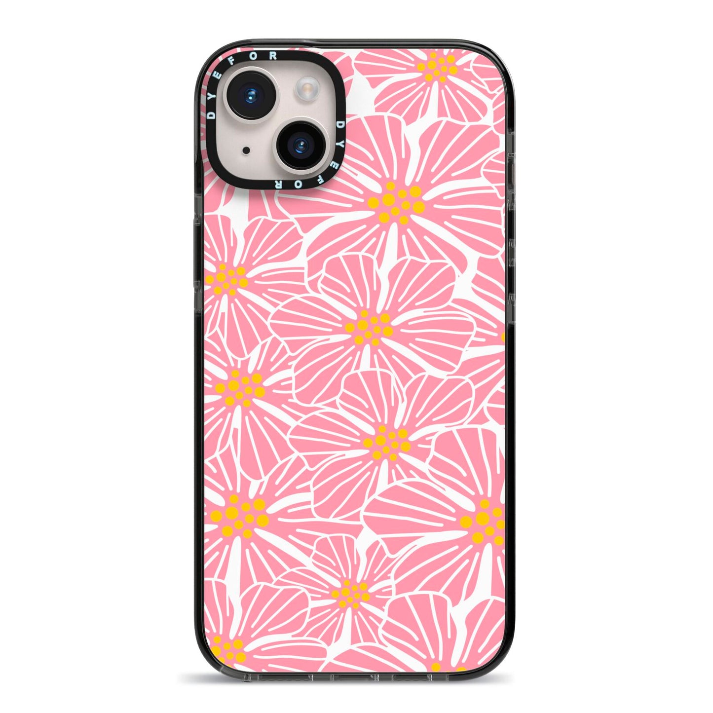 Pink Flowers iPhone 14 Plus Black Impact Case on Silver phone