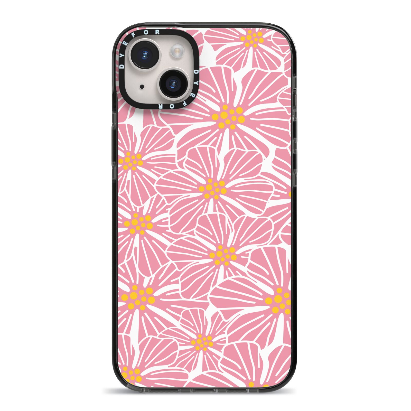 Pink Flowers iPhone 14 Plus Black Impact Case on Silver phone