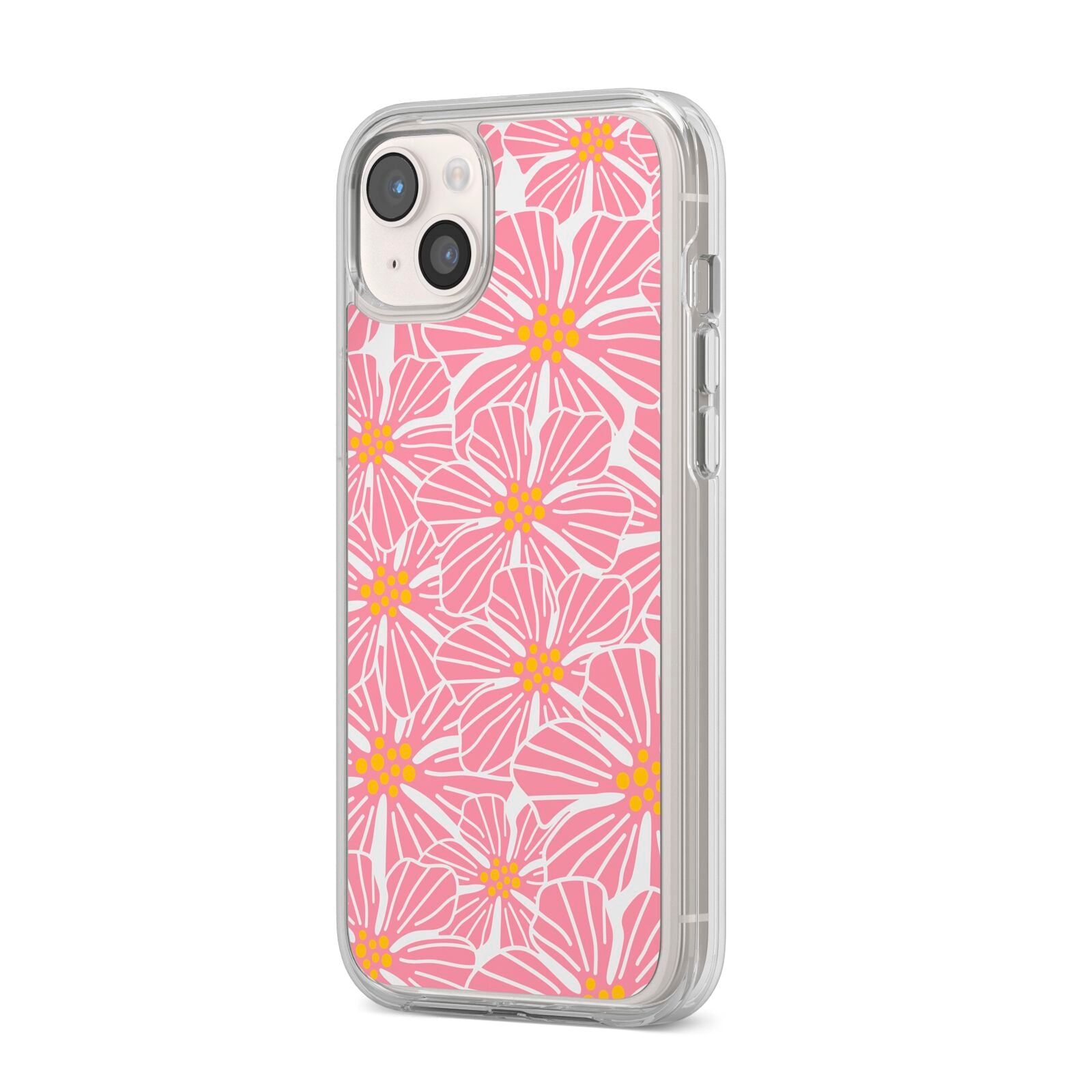 Pink Flowers iPhone 14 Plus Clear Tough Case Starlight Angled Image