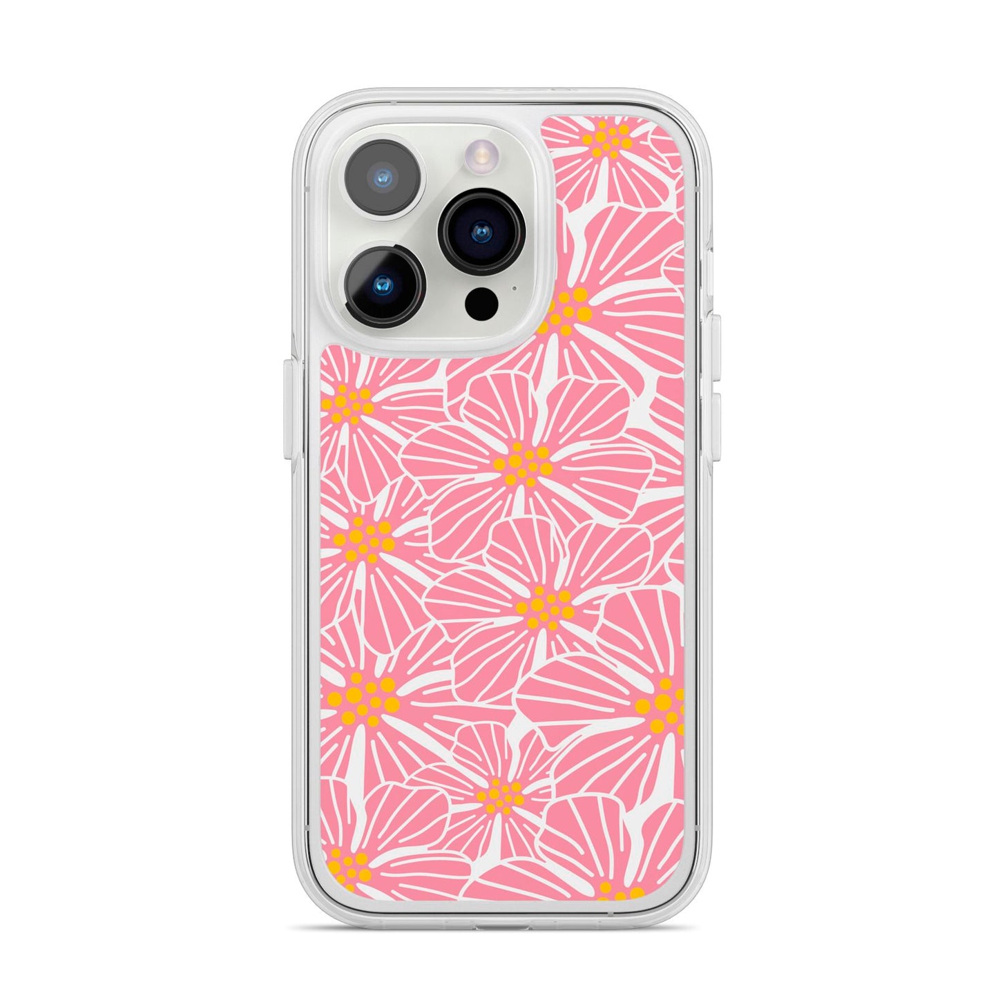 Pink Flowers iPhone 14 Pro Clear Tough Case Silver
