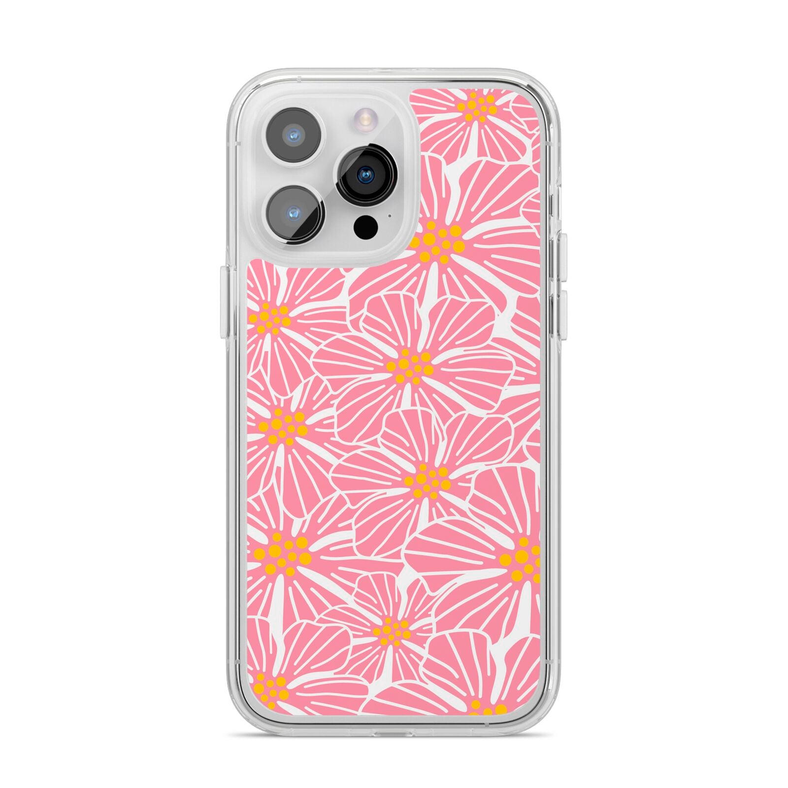 Pink Flowers iPhone 14 Pro Max Clear Tough Case Silver