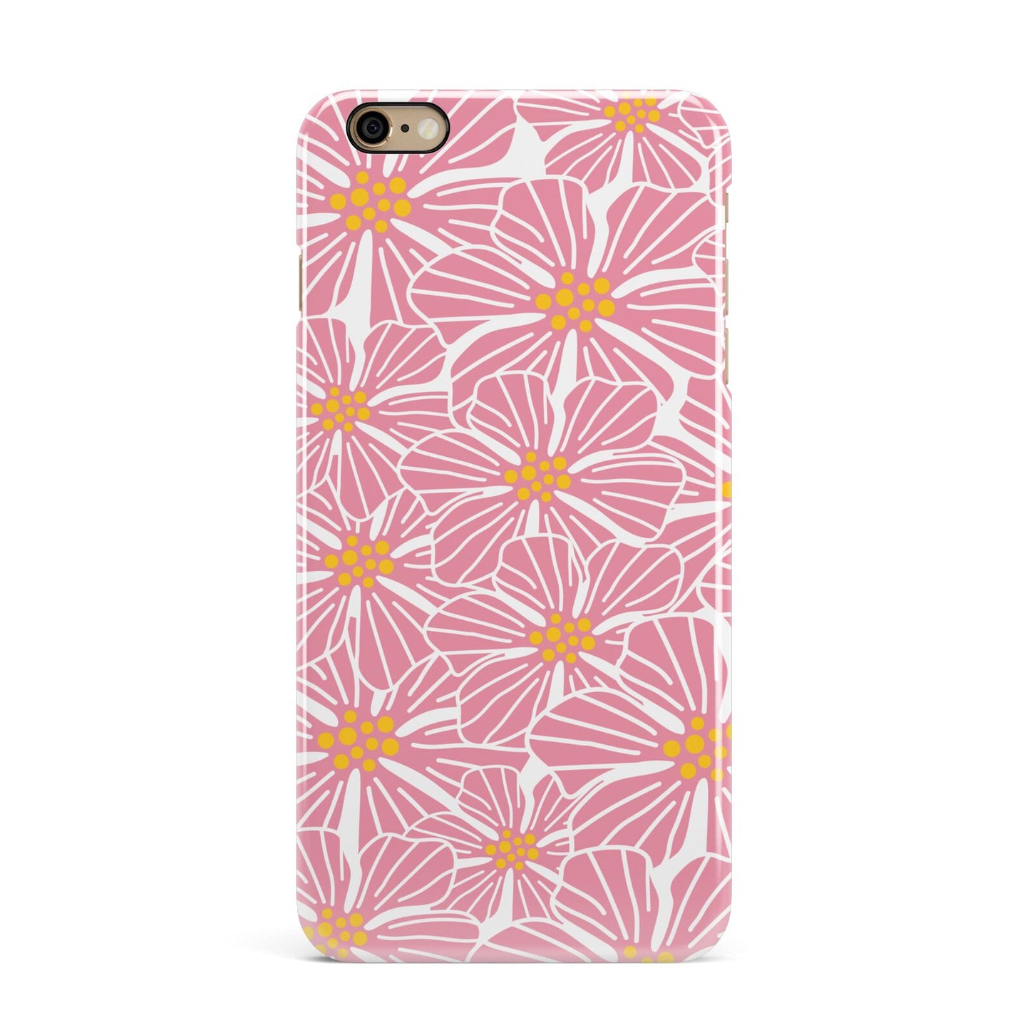 Pink Flowers iPhone 6 Plus 3D Snap Case on Gold Phone