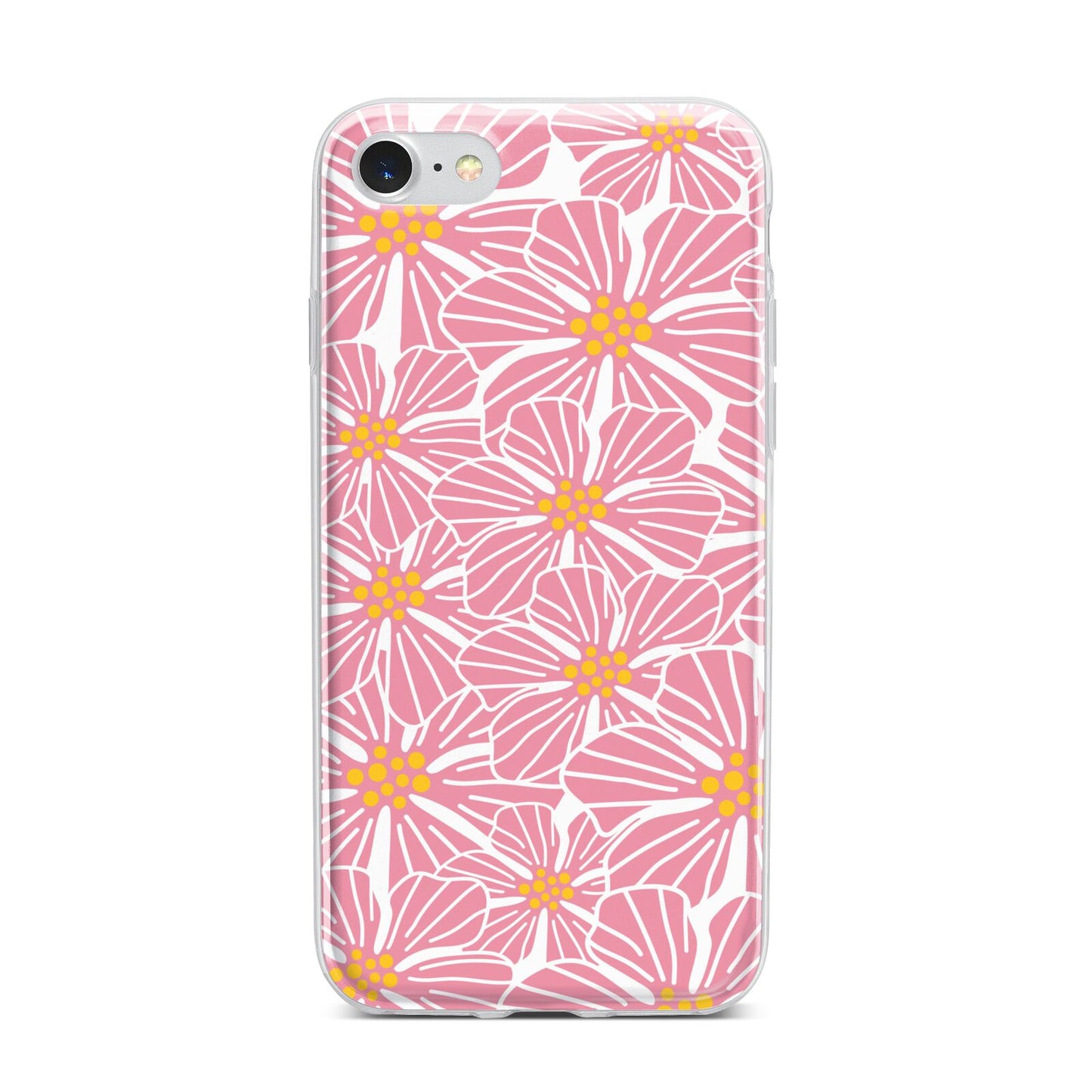 Pink Flowers iPhone 7 Bumper Case on Silver iPhone
