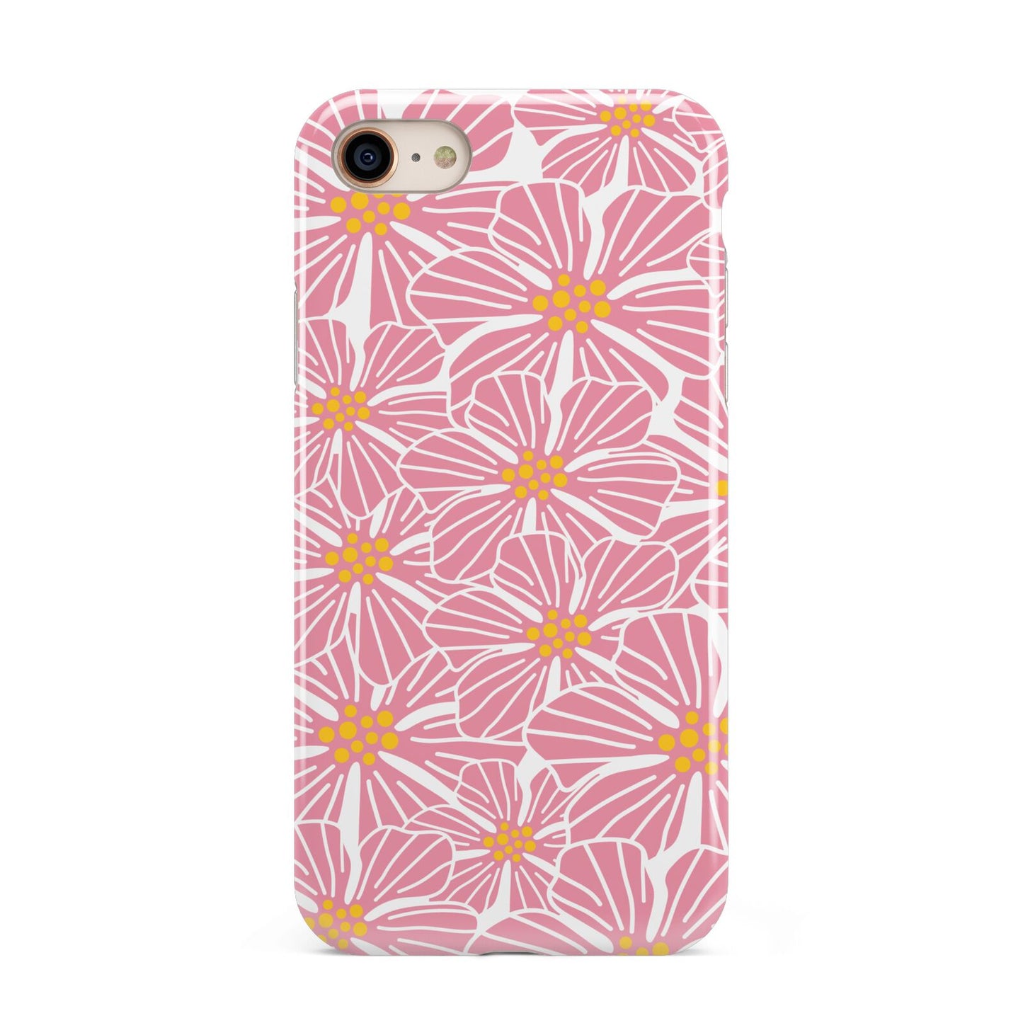 Pink Flowers iPhone 8 3D Tough Case on Gold Phone