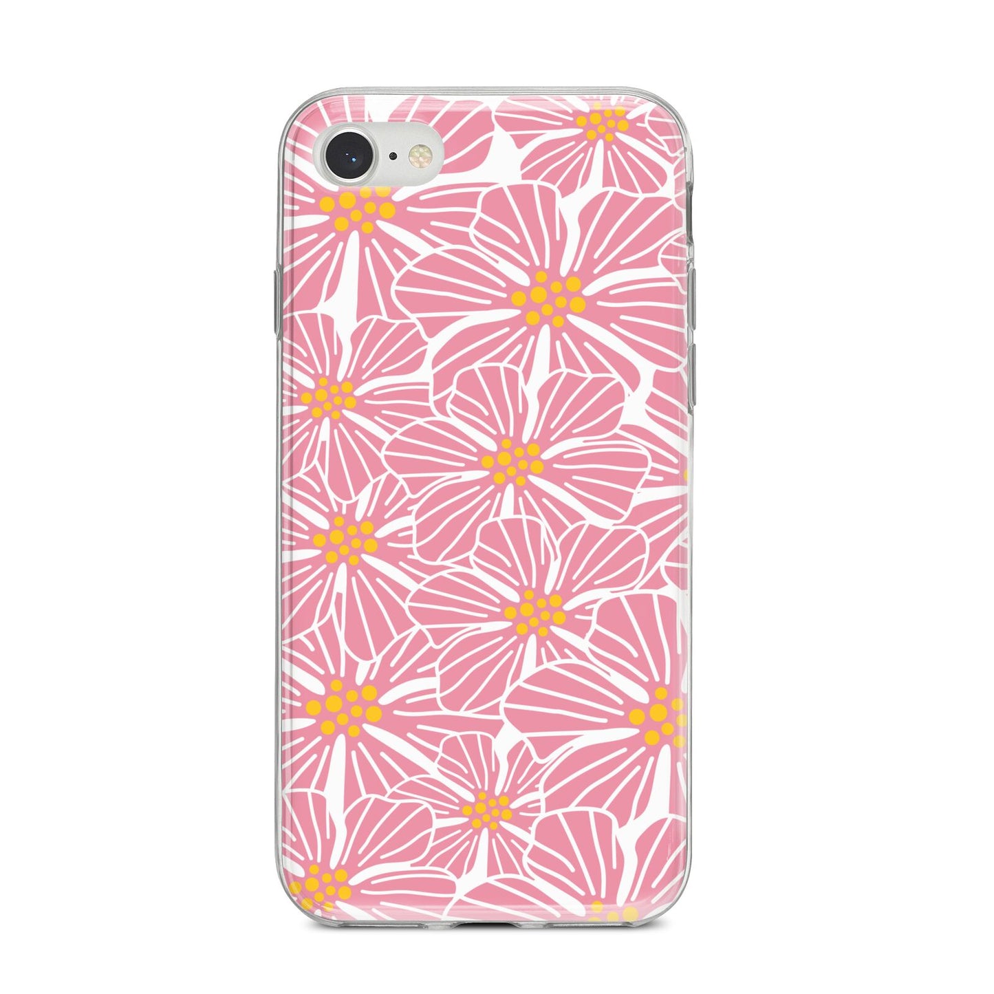 Pink Flowers iPhone 8 Bumper Case on Silver iPhone