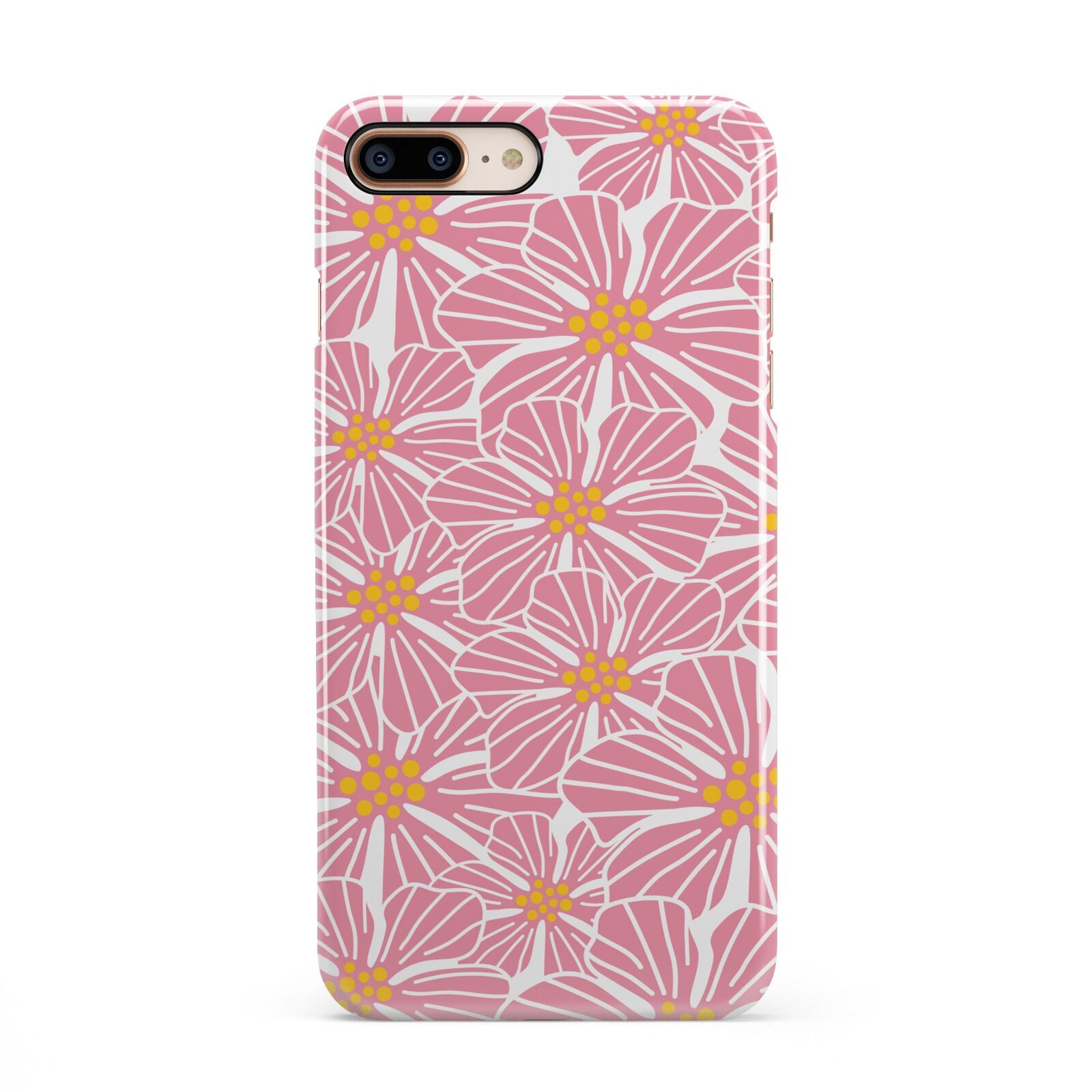 Pink Flowers iPhone 8 Plus 3D Snap Case on Gold Phone