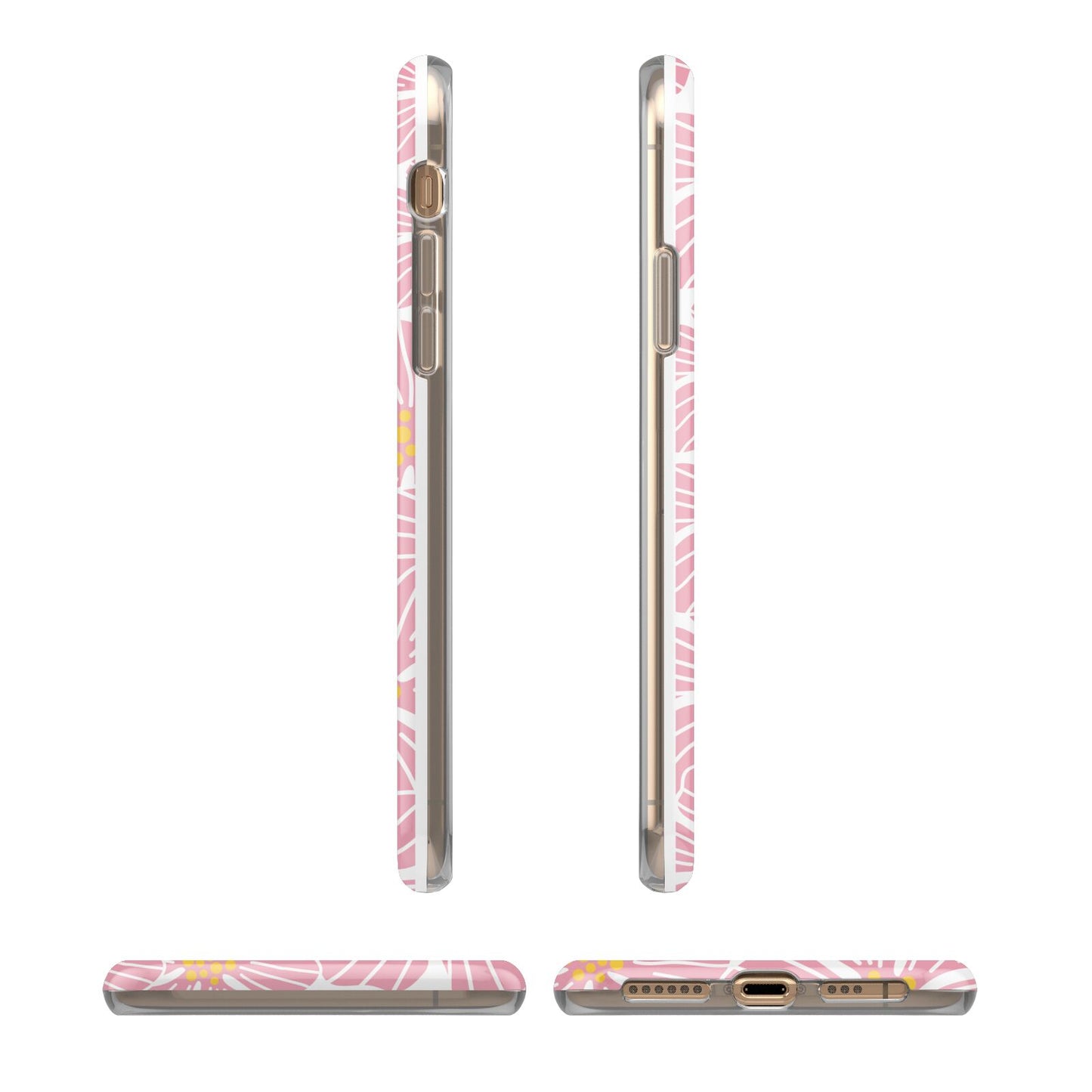 Pink Flowers iPhone XS 3D Tough Case in Gold Angled Images