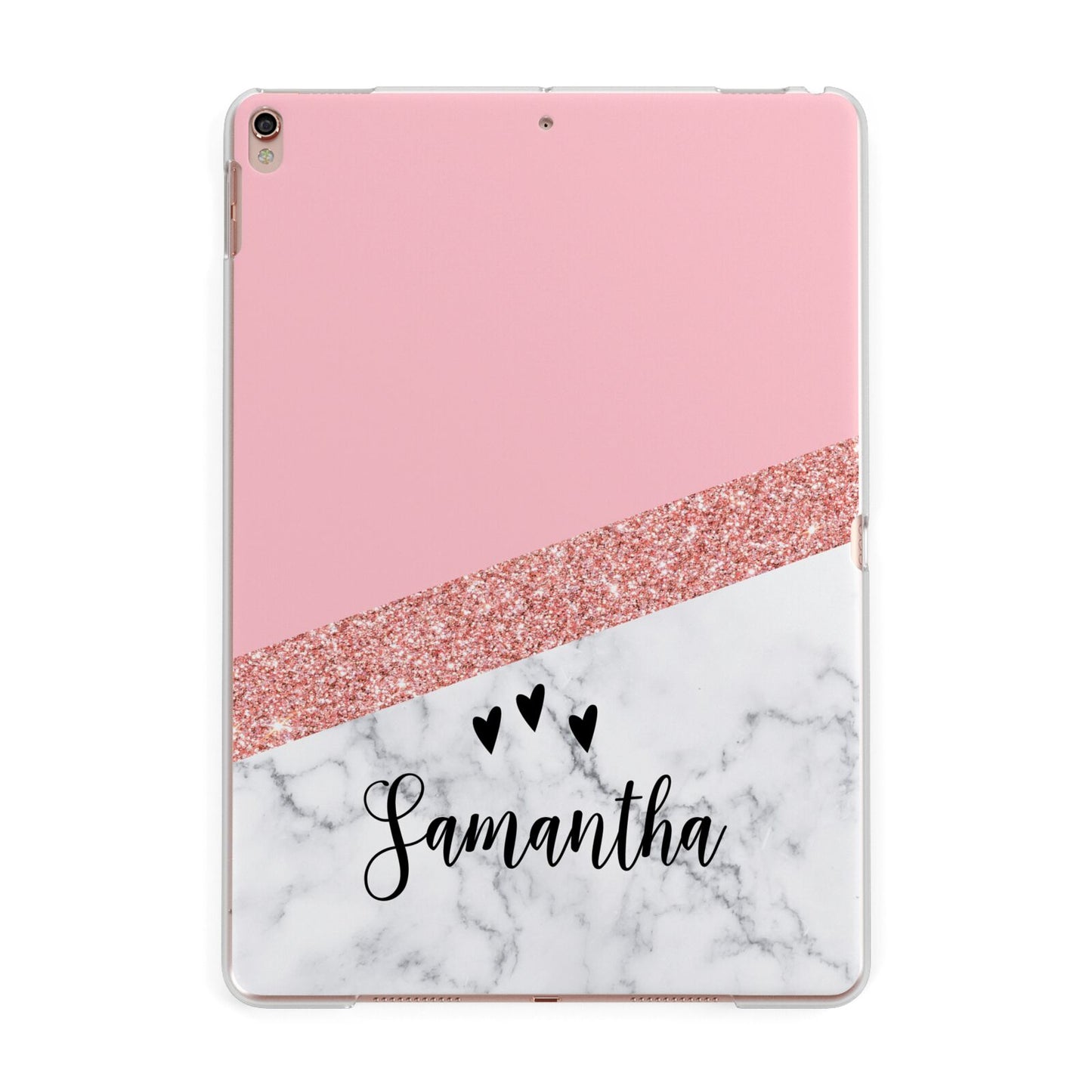 Pink Geometric Marble Personalised Name Apple iPad Rose Gold Case