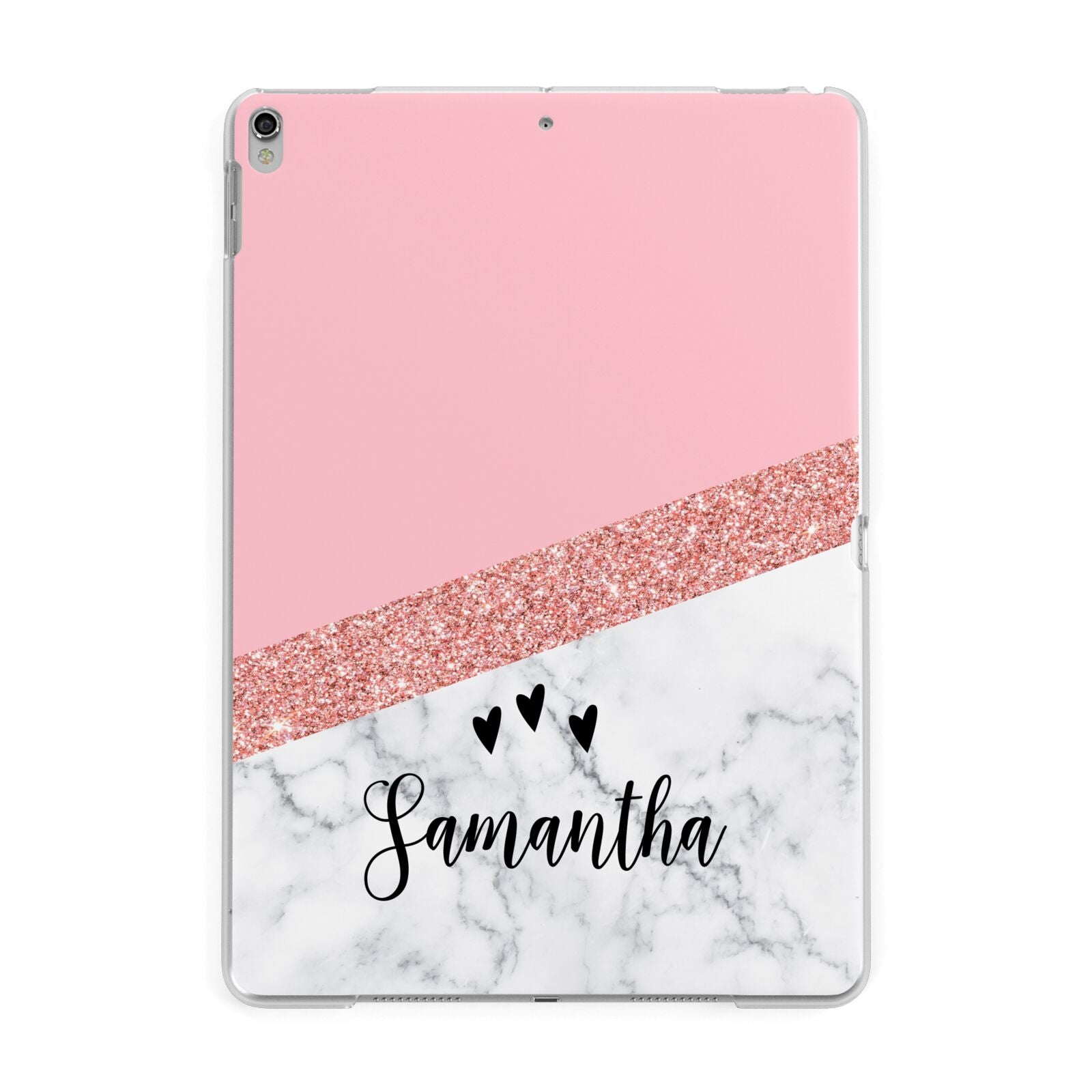 Pink Geometric Marble Personalised Name Apple iPad Silver Case