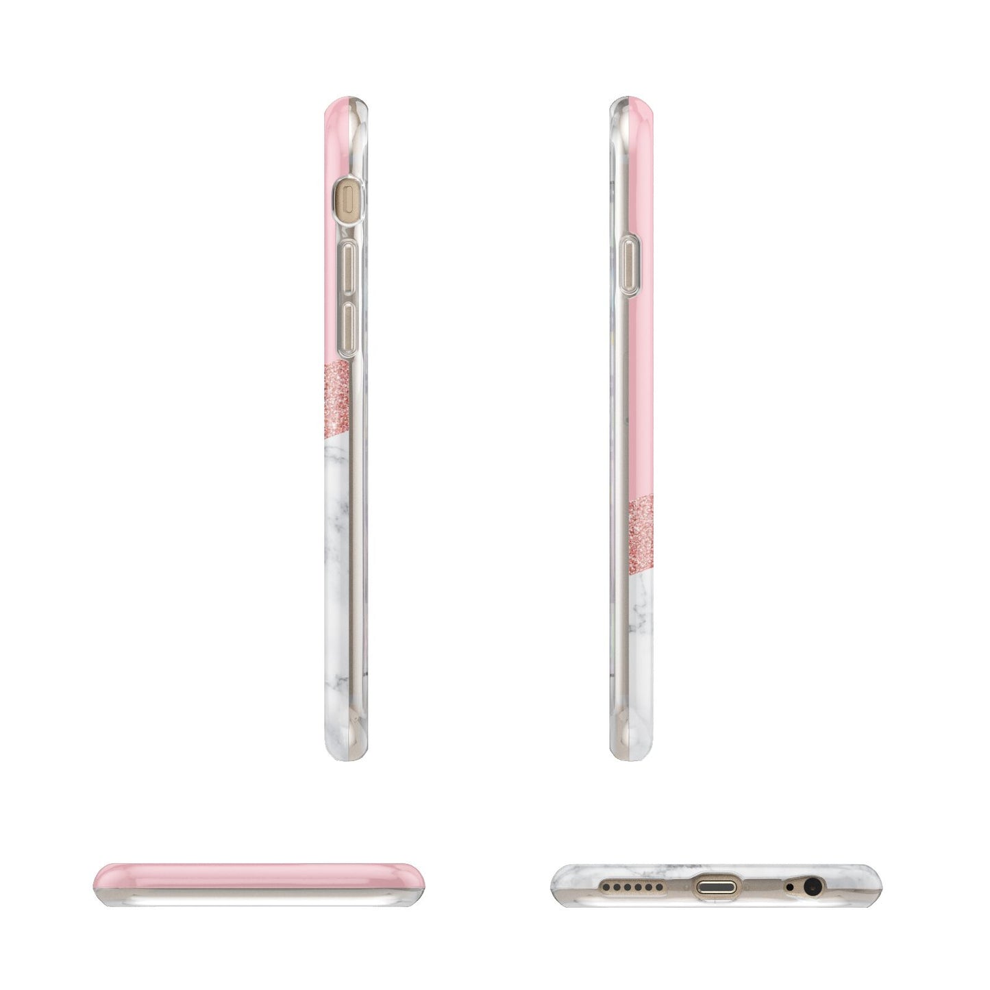 Pink Geometric Marble Personalised Name Apple iPhone 6 3D Wrap Tough Case Alternative Image Angles