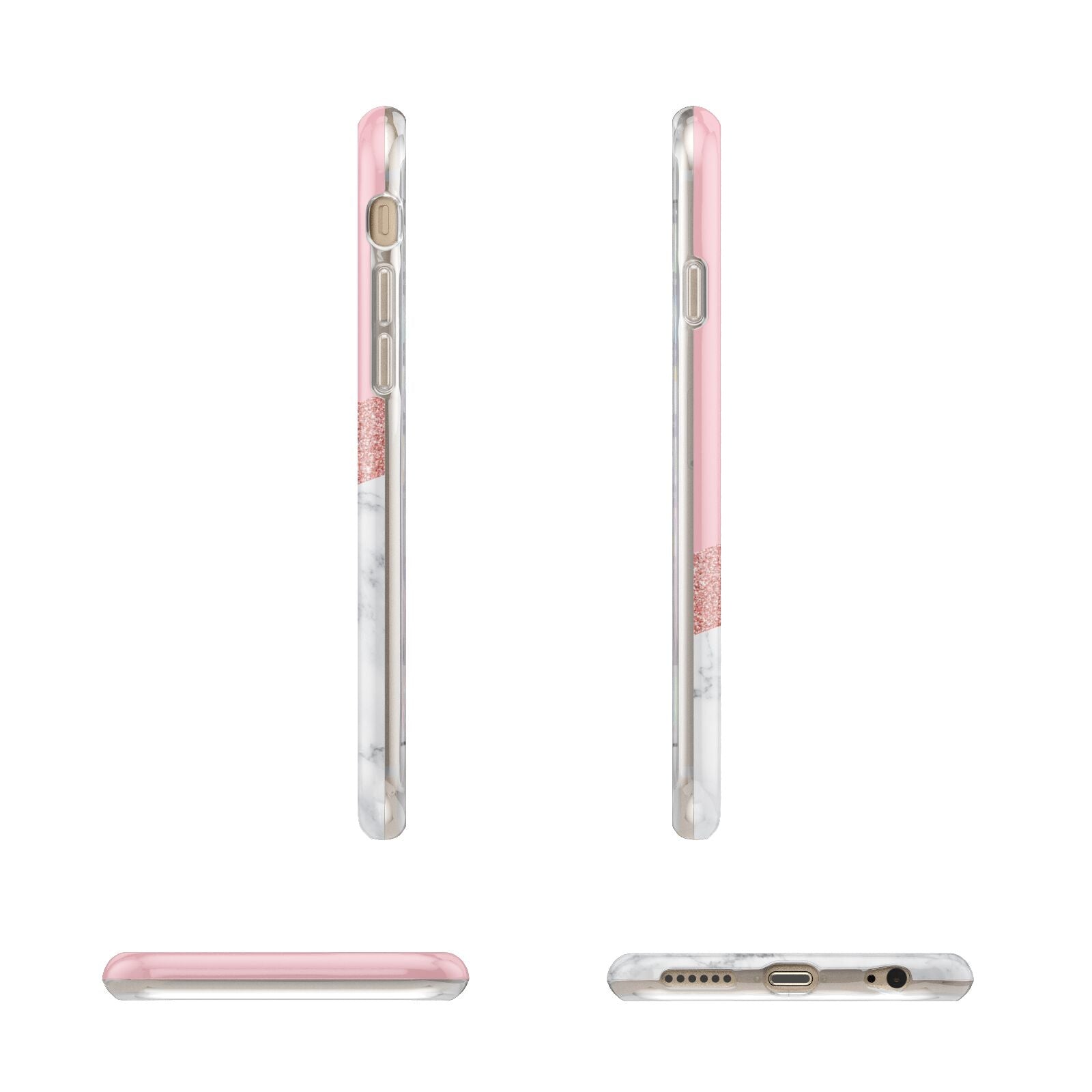 Pink Geometric Marble Personalised Name Apple iPhone 6 3D Wrap Tough Case Alternative Image Angles