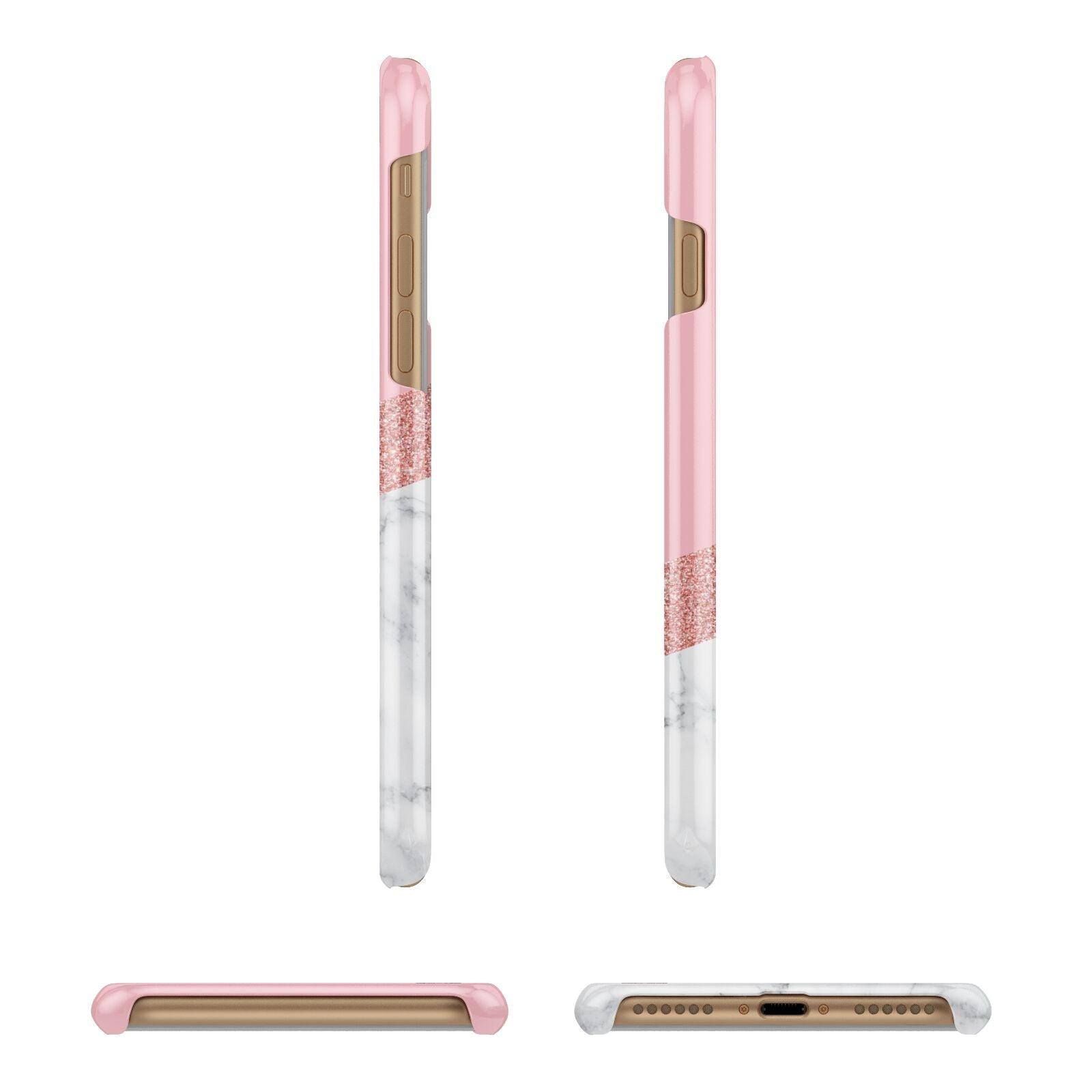 Pink Geometric Marble Personalised Name Apple iPhone 7 8 3D Wrap Snap Case Angled Images