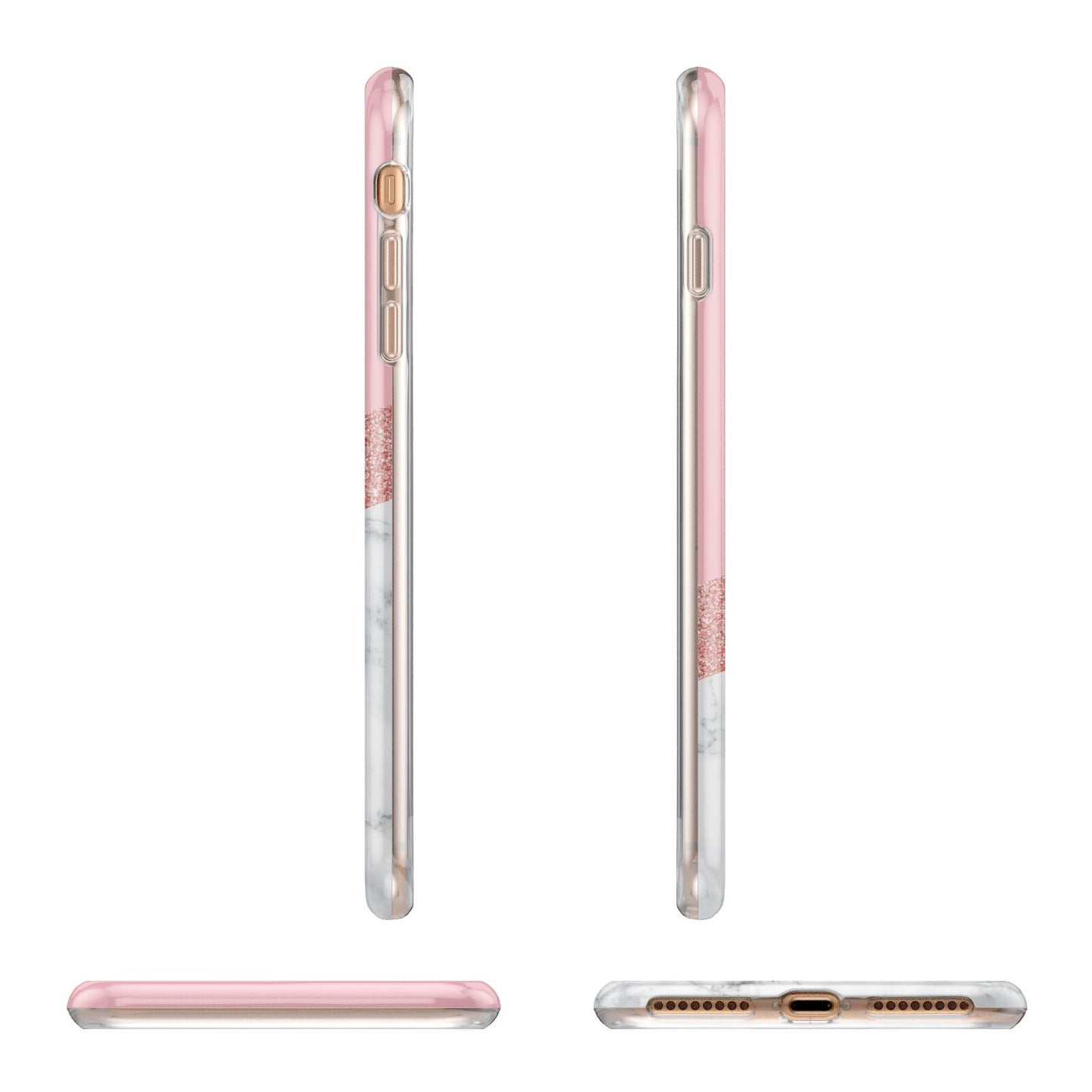 Pink Geometric Marble Personalised Name Apple iPhone 7 8 Plus 3D Wrap Tough Case Alternative Image Angles