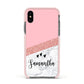 Pink Geometric Marble Personalised Name Apple iPhone Xs Impact Case Pink Edge on Black Phone
