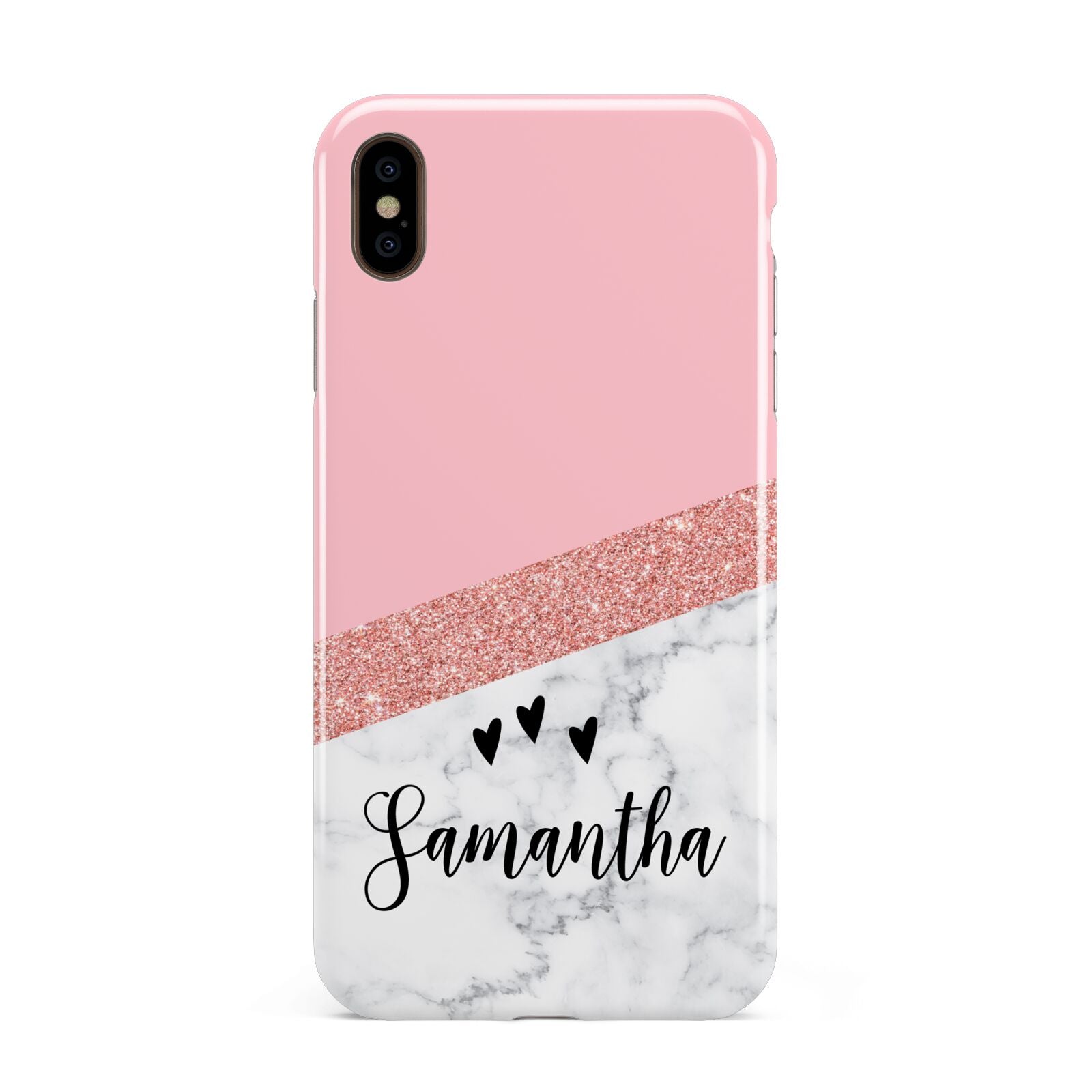 Pink Geometric Marble Personalised Name Apple iPhone Xs Max 3D Tough Case