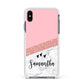 Pink Geometric Marble Personalised Name Apple iPhone Xs Max Impact Case White Edge on Black Phone