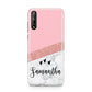 Pink Geometric Marble Personalised Name Huawei Enjoy 10s Phone Case