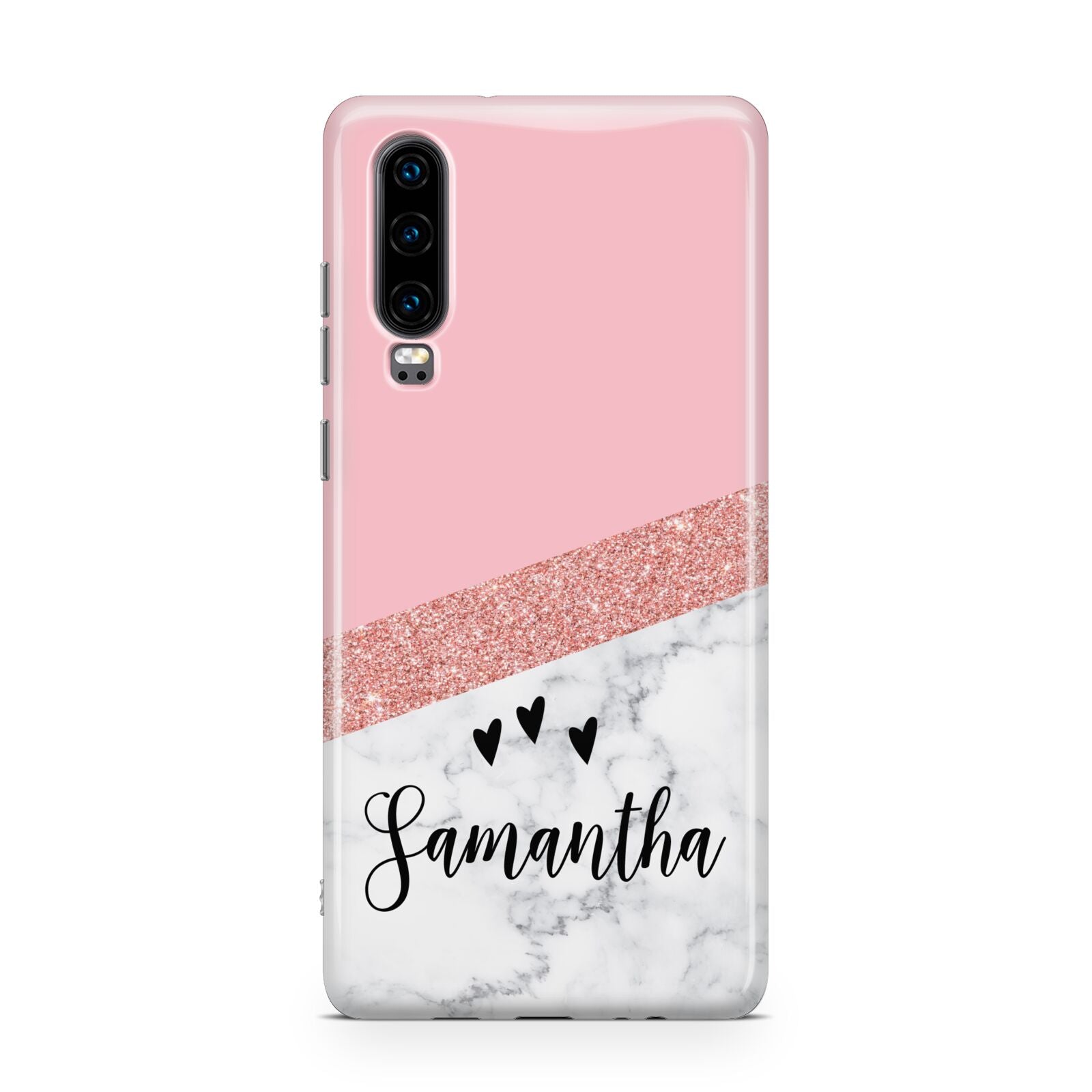Pink Geometric Marble Personalised Name Huawei P30 Phone Case