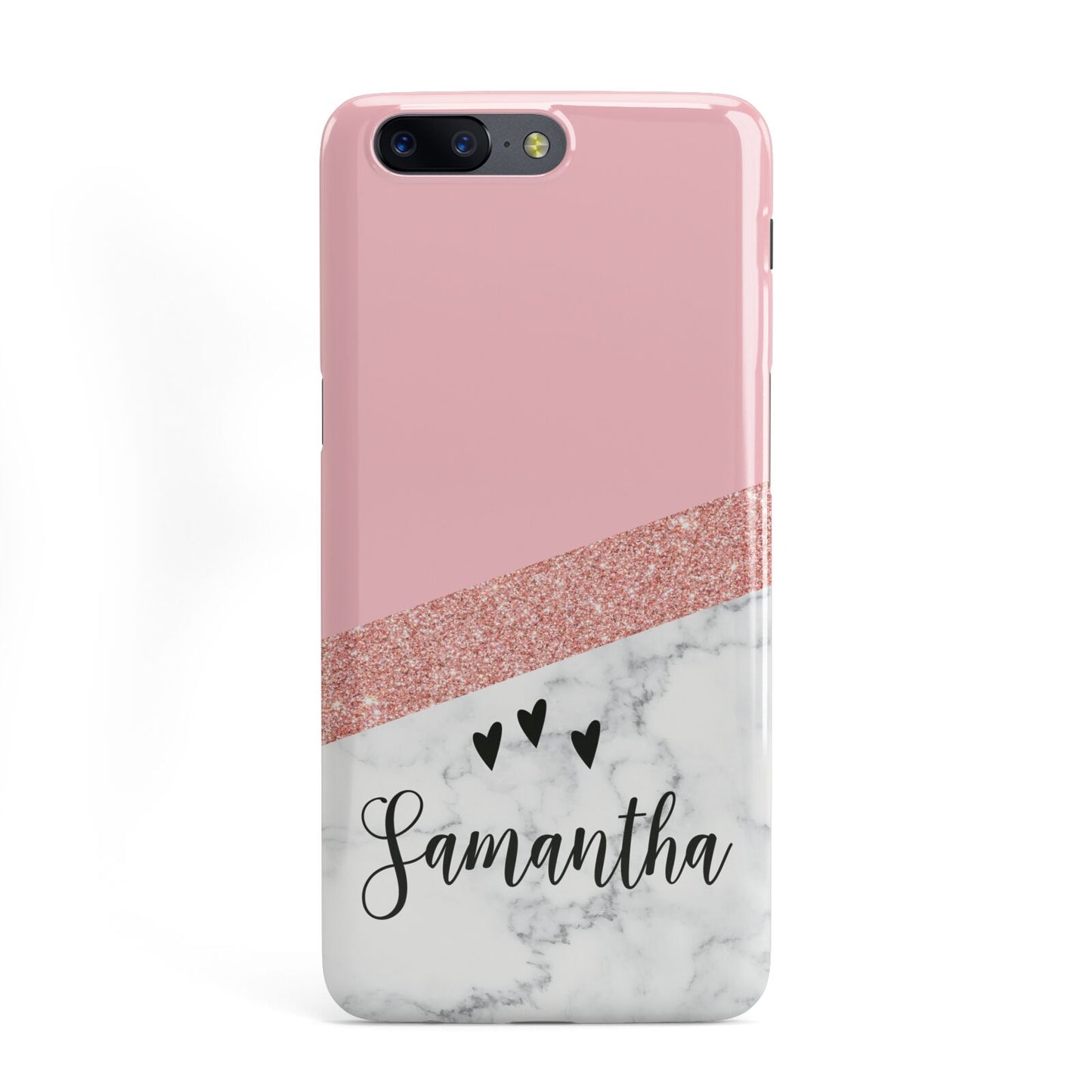 Pink Geometric Marble Personalised Name OnePlus Case