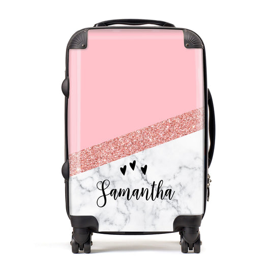 Pink Geometric Marble Personalised Name Suitcase