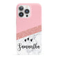 Pink Geometric Marble Personalised Name iPhone 13 Pro Full Wrap 3D Snap Case