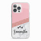 Pink Geometric Marble Personalised Name iPhone 13 Pro TPU Impact Case with White Edges