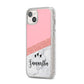 Pink Geometric Marble Personalised Name iPhone 14 Plus Glitter Tough Case Starlight Angled Image
