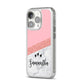 Pink Geometric Marble Personalised Name iPhone 14 Pro Clear Tough Case Silver Angled Image