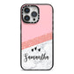 Pink Geometric Marble Personalised Name iPhone 14 Pro Max Black Impact Case on Silver phone