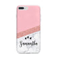 Pink Geometric Marble Personalised Name iPhone 7 Plus Bumper Case on Silver iPhone