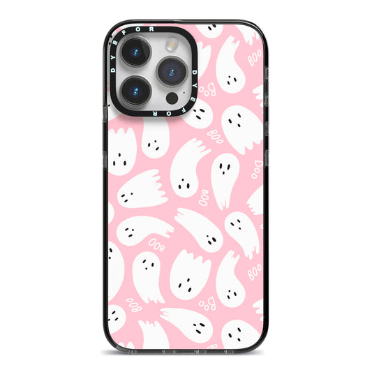 Pink Ghost iPhone 14 Pro Max Black Impact Case on Silver phone