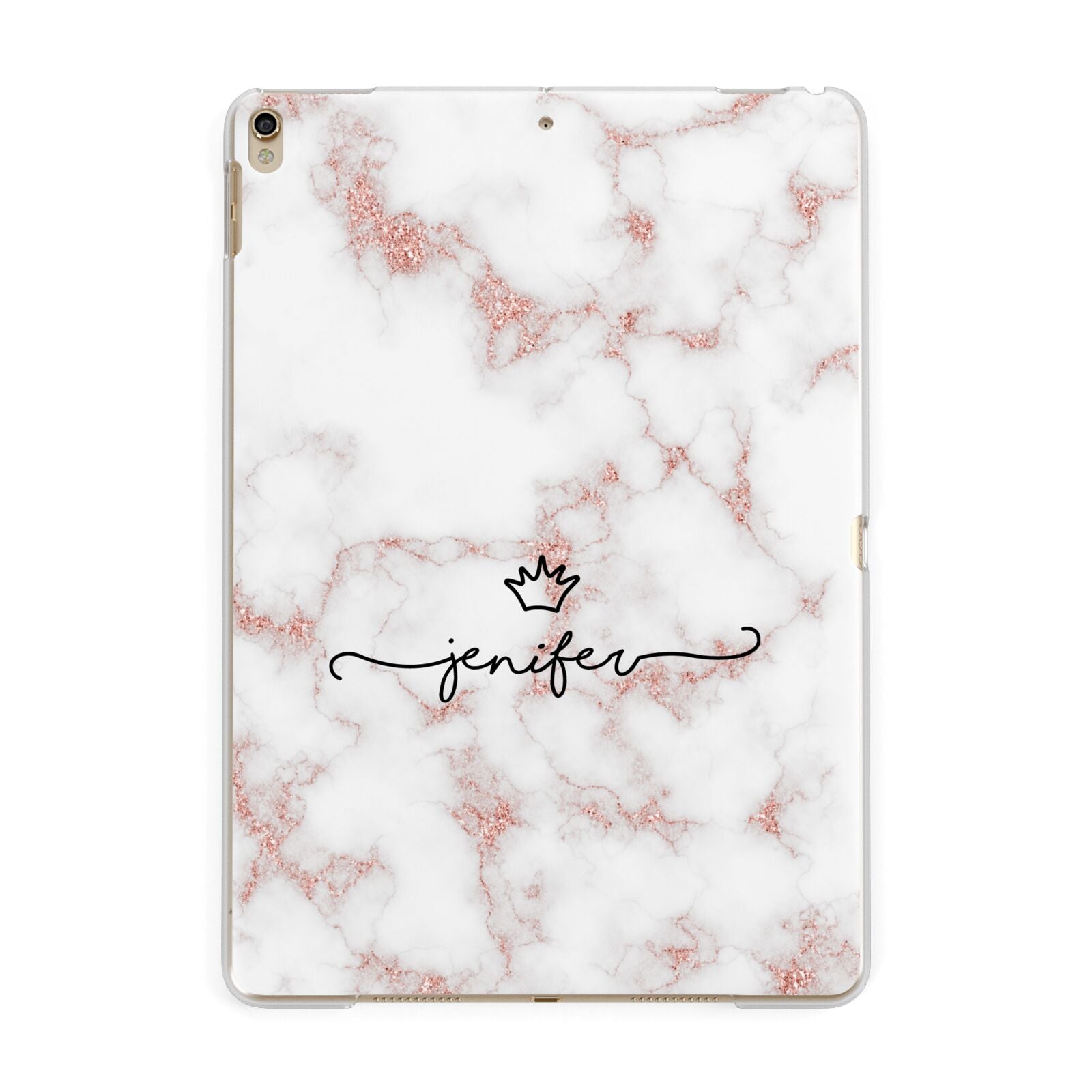 Pink Glitter Marble with Custom Text Apple iPad Gold Case