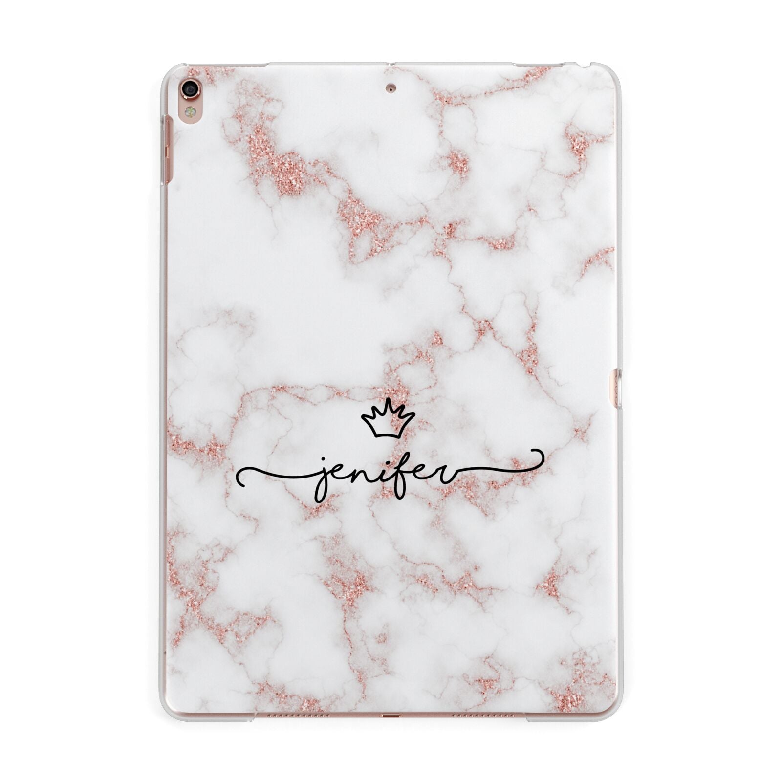 Pink Glitter Marble with Custom Text Apple iPad Rose Gold Case