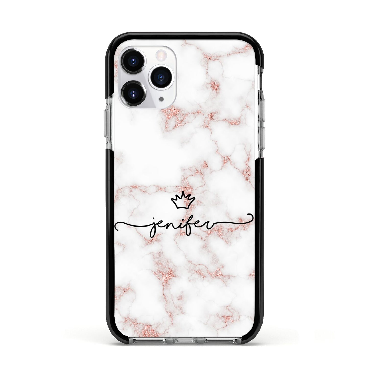 Pink Glitter Marble with Custom Text Apple iPhone 11 Pro in Silver with Black Impact Case
