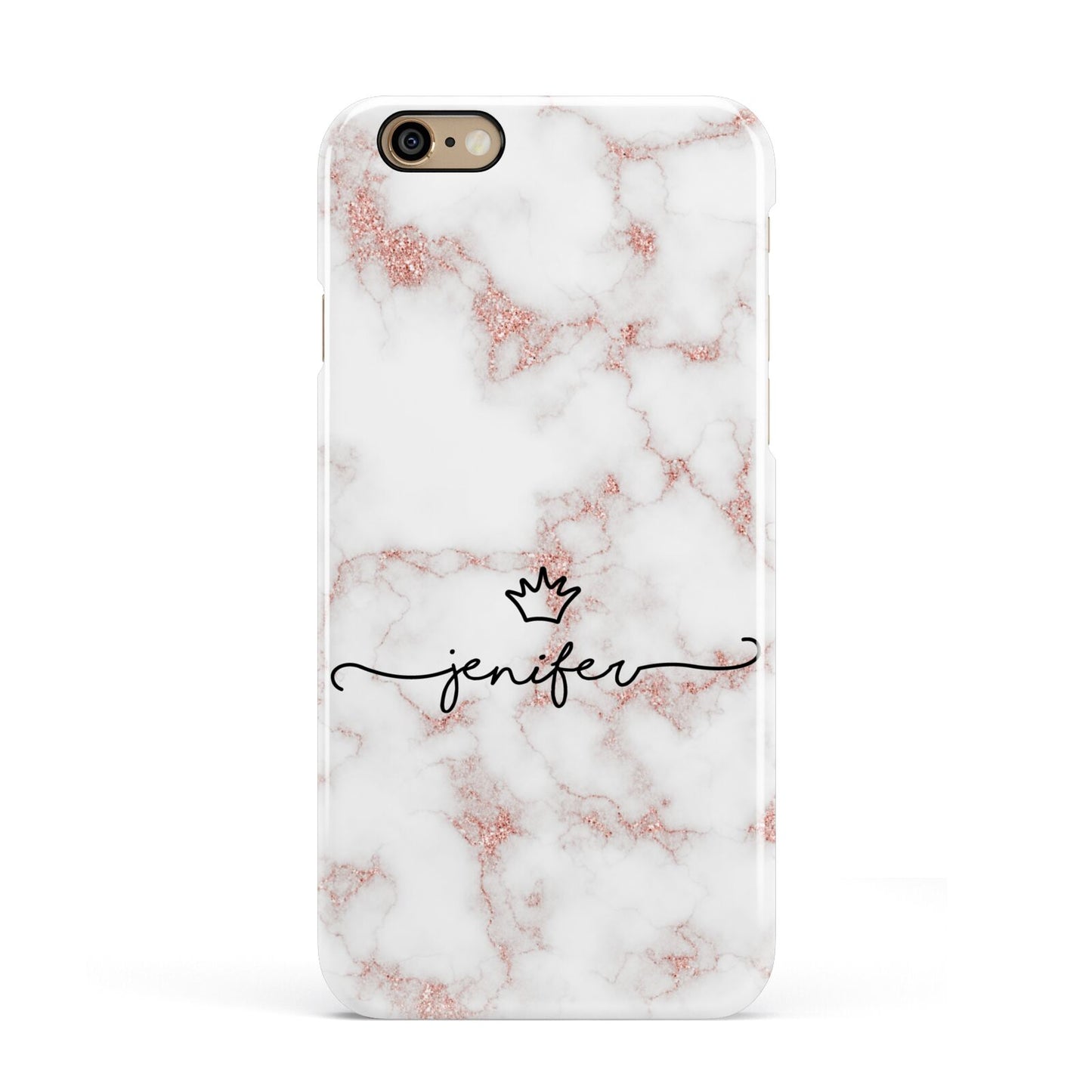 Pink Glitter Marble with Custom Text Apple iPhone 6 3D Snap Case