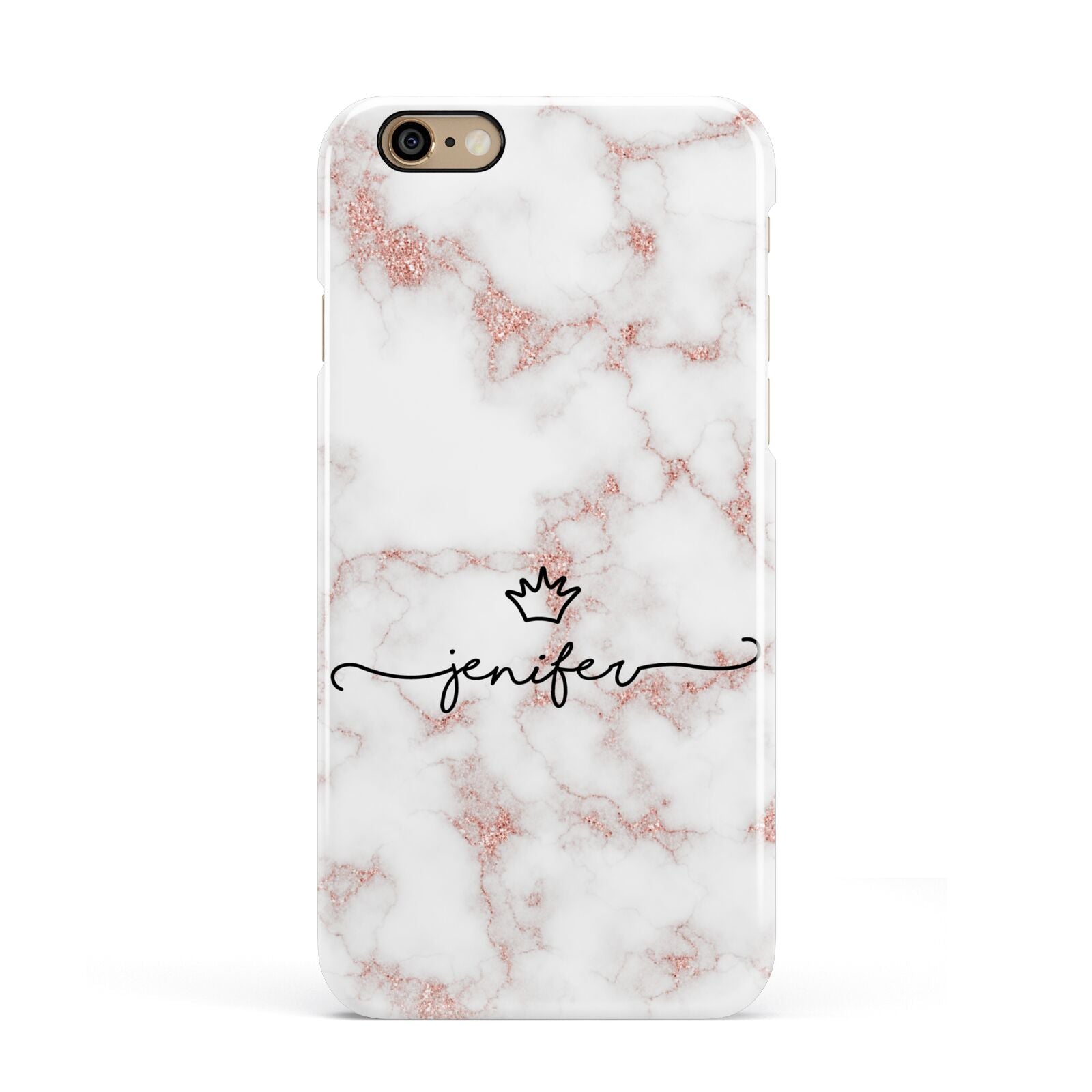 Pink Glitter Marble with Custom Text Apple iPhone 6 3D Snap Case