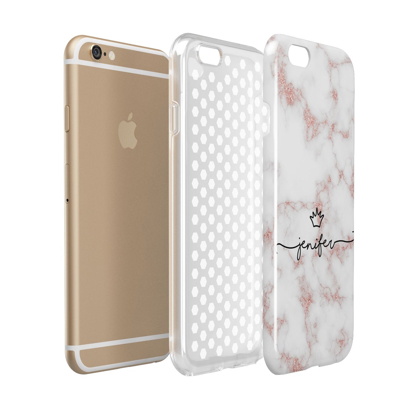 Pink Glitter Marble with Custom Text Apple iPhone 6 3D Tough Case Expanded view