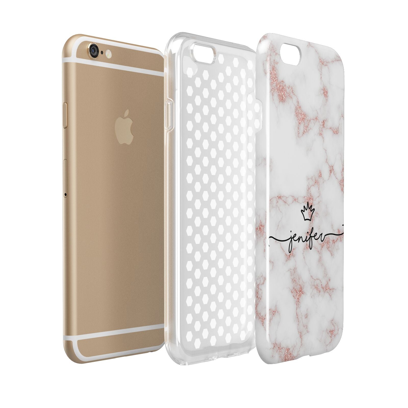 Pink Glitter Marble with Custom Text Apple iPhone 6 3D Tough Case Expanded view