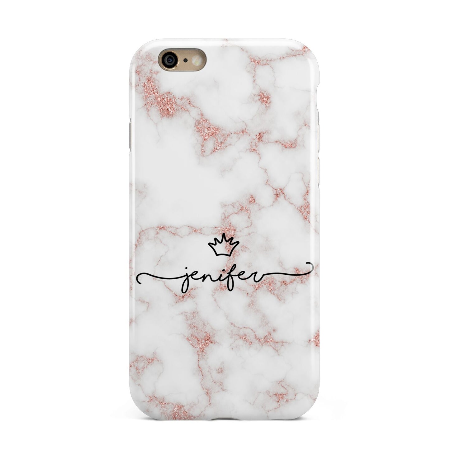 Pink Glitter Marble with Custom Text Apple iPhone 6 3D Tough Case
