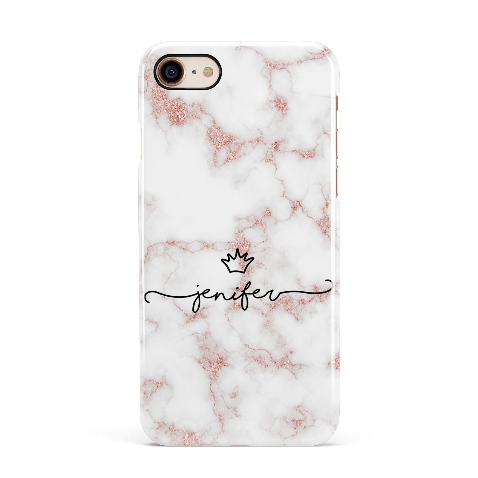 Pink Glitter Marble with Custom Text Apple iPhone 7 8 3D Snap Case