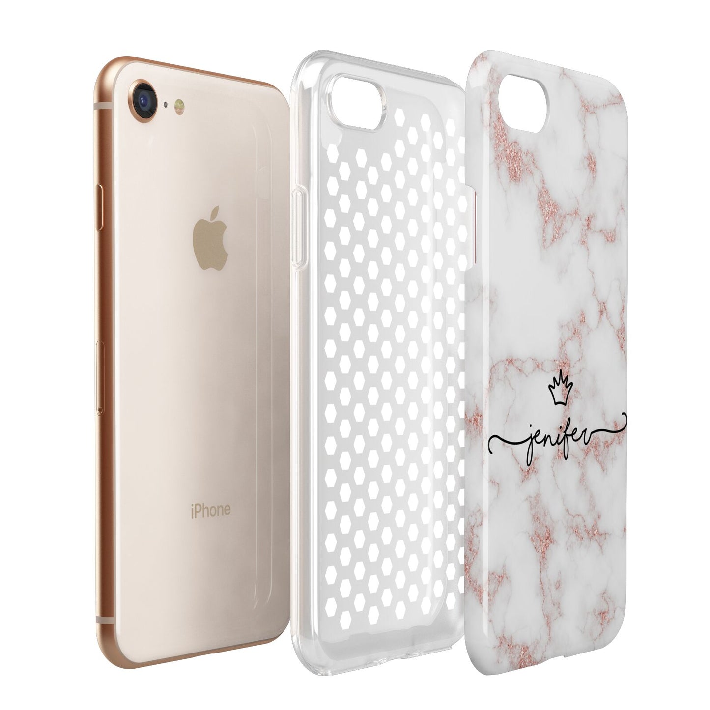 Pink Glitter Marble with Custom Text Apple iPhone 7 8 3D Tough Case Expanded View
