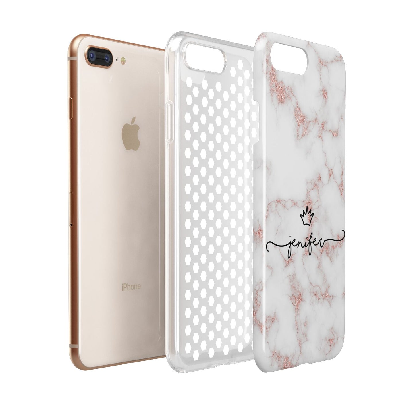 Pink Glitter Marble with Custom Text Apple iPhone 7 8 Plus 3D Tough Case Expanded View