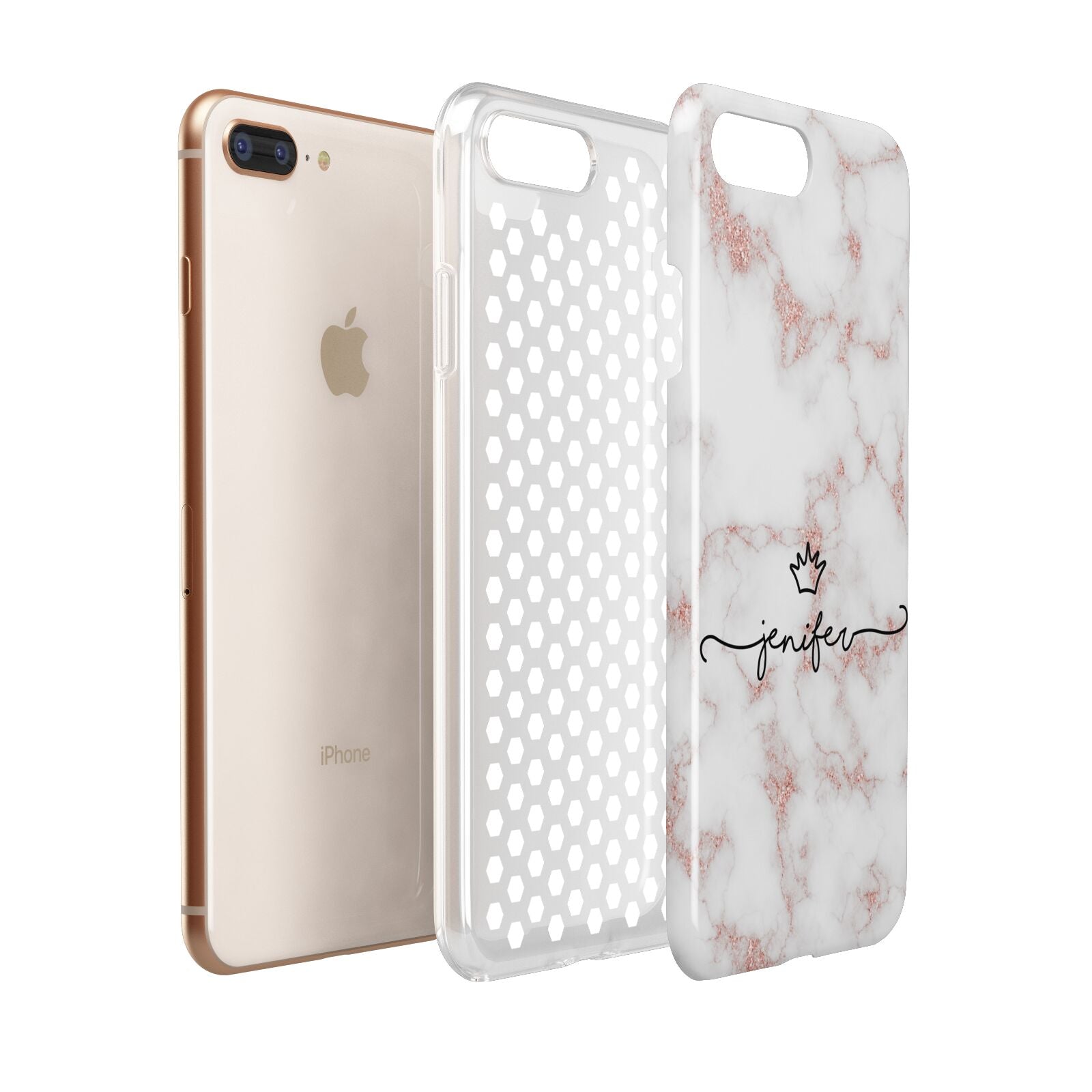 Pink Glitter Marble with Custom Text Apple iPhone 7 8 Plus 3D Tough Case Expanded View