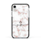Pink Glitter Marble with Custom Text Apple iPhone XR Impact Case Black Edge on Silver Phone