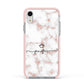 Pink Glitter Marble with Custom Text Apple iPhone XR Impact Case Pink Edge on Silver Phone