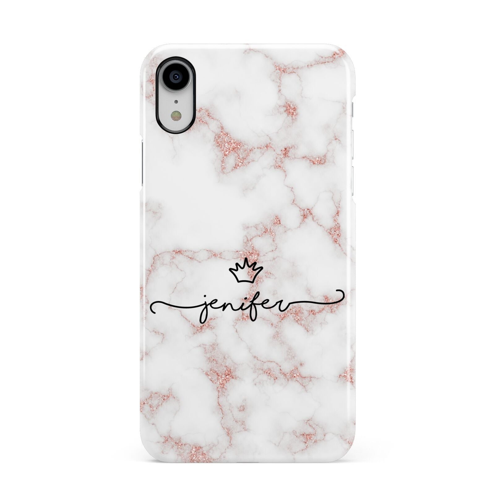 Pink Glitter Marble with Custom Text Apple iPhone XR White 3D Snap Case