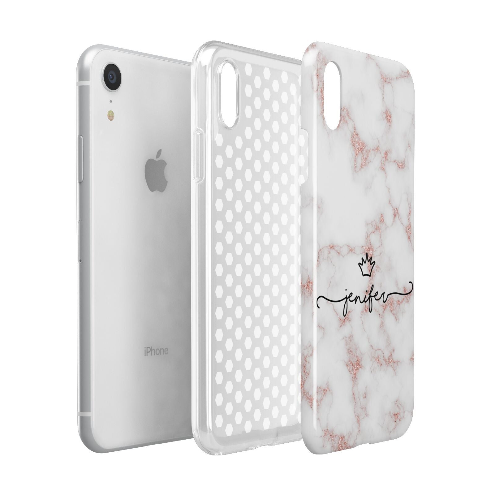 Pink Glitter Marble with Custom Text Apple iPhone XR White 3D Tough Case Expanded view