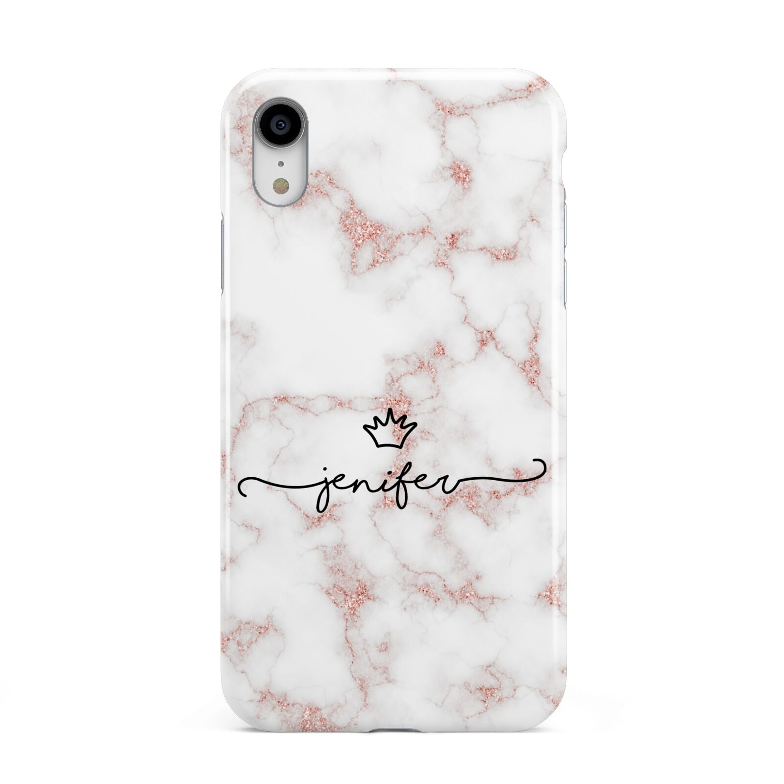 Pink Glitter Marble with Custom Text Apple iPhone XR White 3D Tough Case