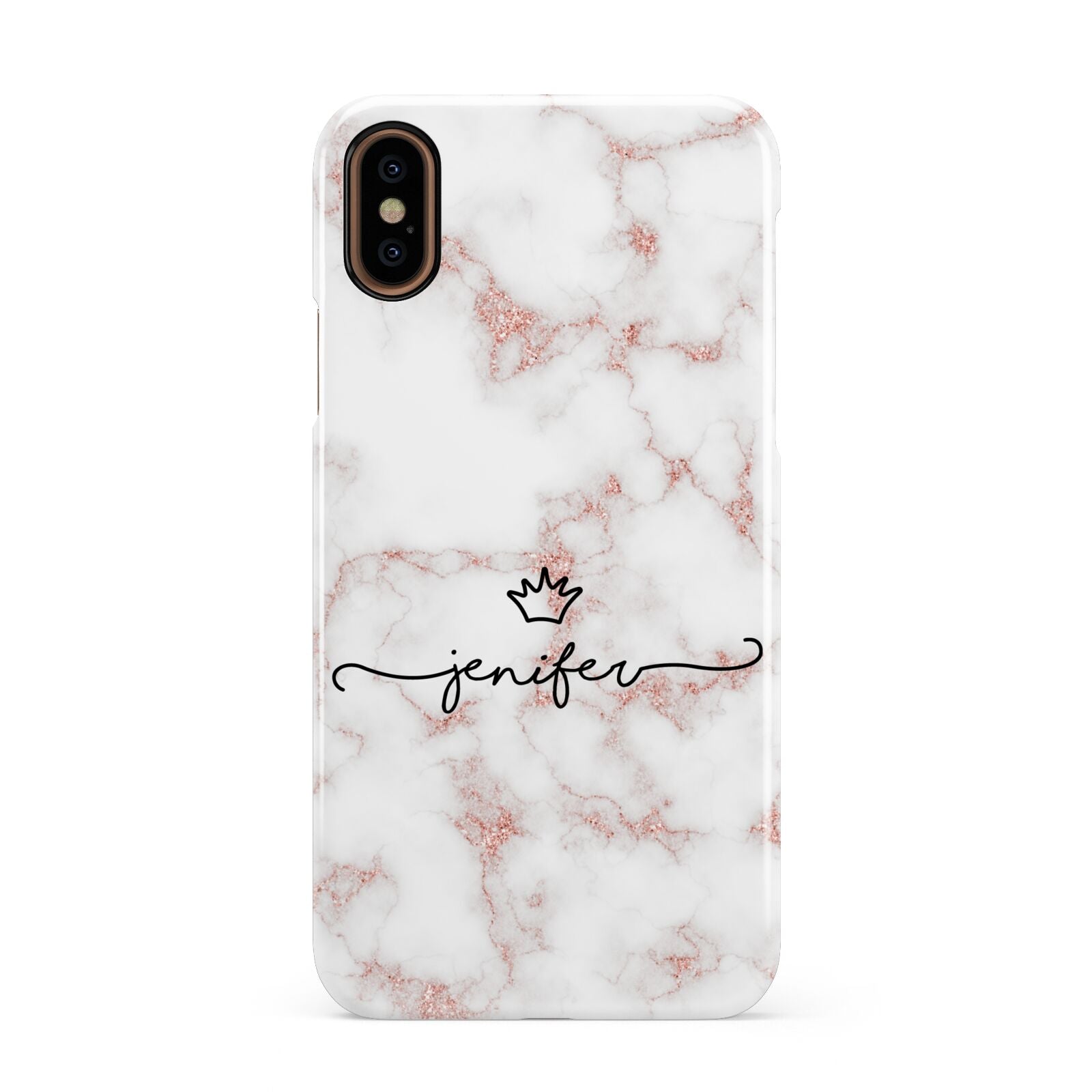 Pink Glitter Marble with Custom Text Apple iPhone XS 3D Snap Case