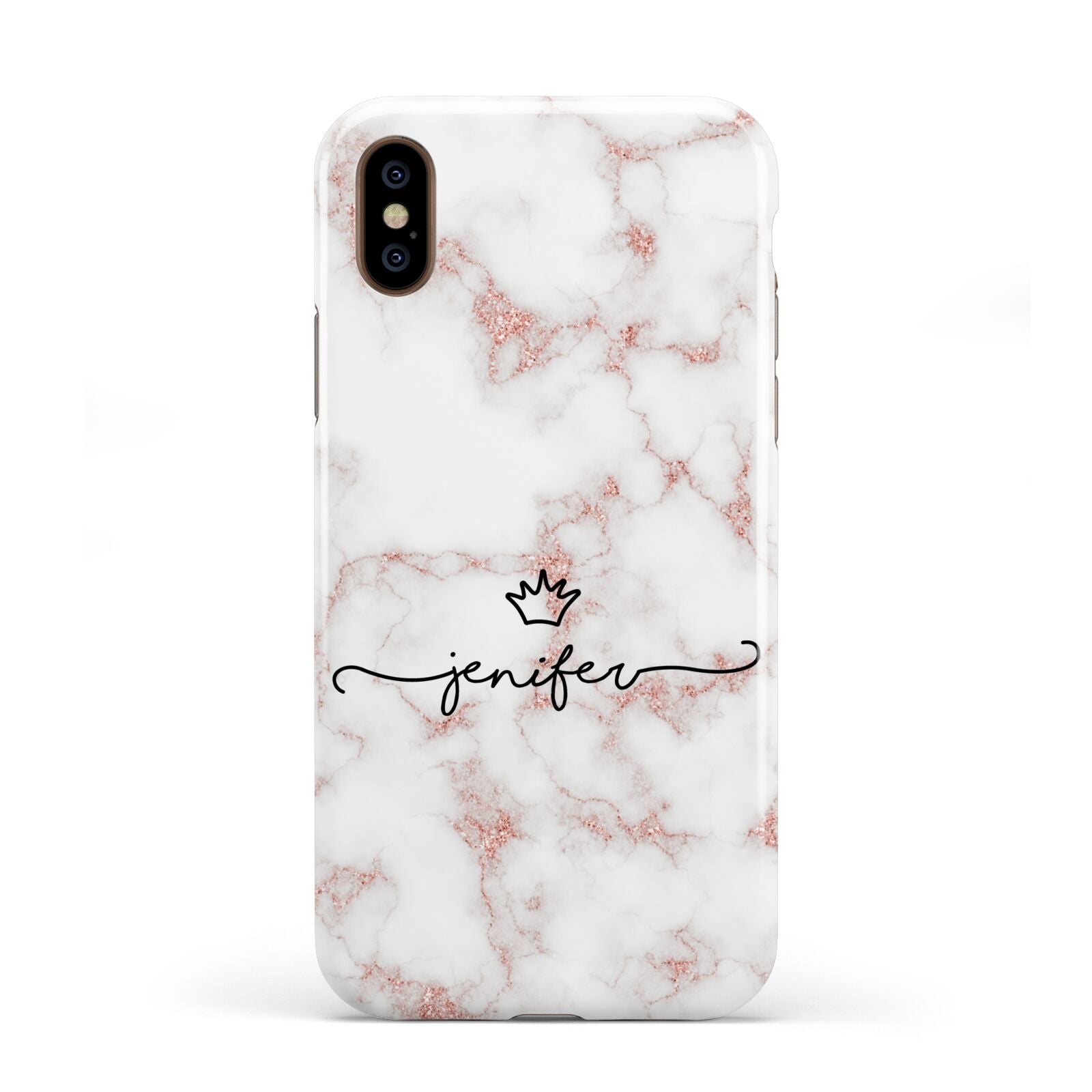 Pink Glitter Marble with Custom Text Apple iPhone XS 3D Tough